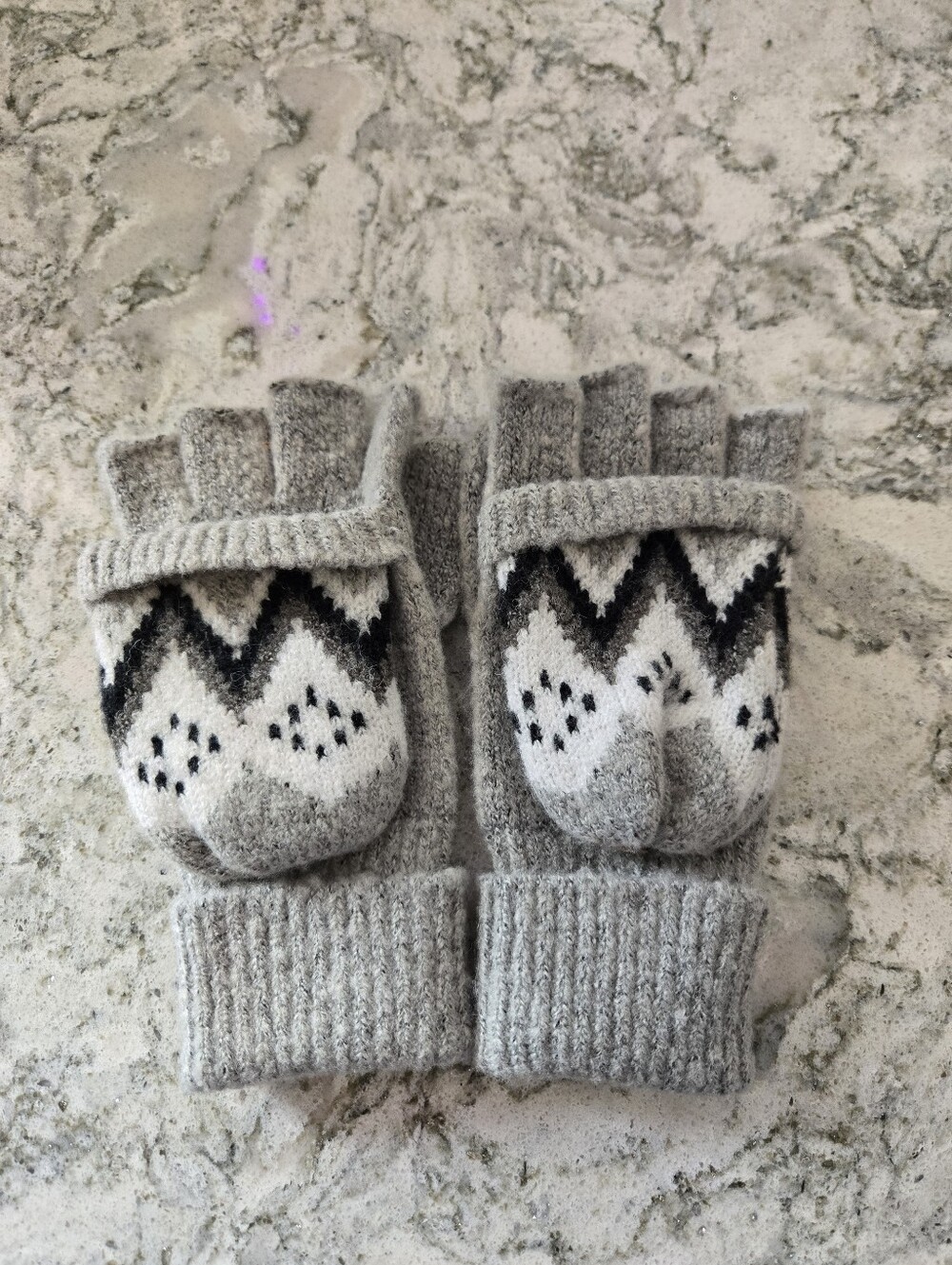 Convertible Fingerless Gloves with Gray Nordic Knit Pattern